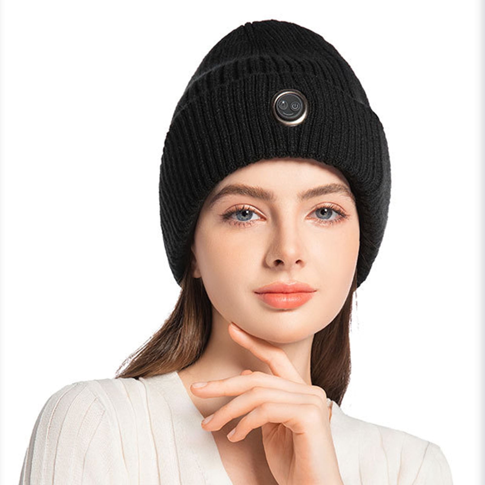QQAMB Women Men Heated Beanie Hat,Electric Rechargeable Warm Winter Heated Fleece Cap
