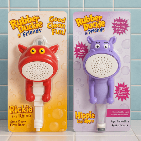 Rubber Duckie & Friends Children’s Shower Wand with Hose – Bath Time Accessory, Assorted Animals
