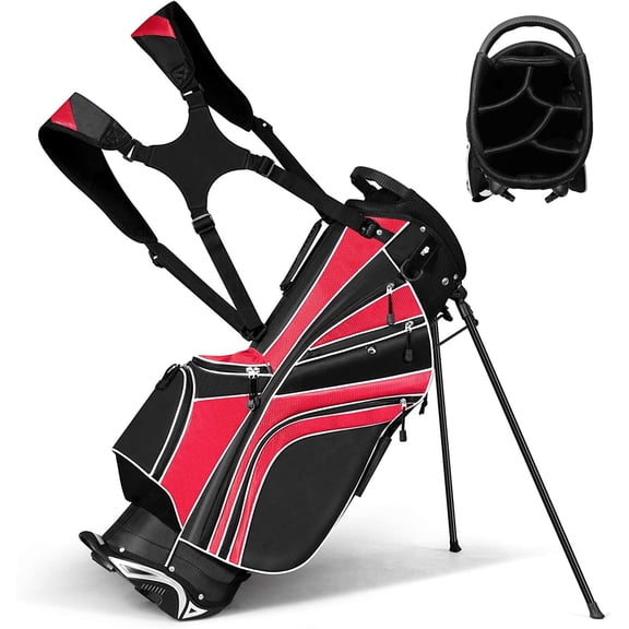 Golf club holder bag with 6 top dividers, lightweight design, adjustable shoulder straps and 8 pockets, waterproof and rainproof cover, unisex.