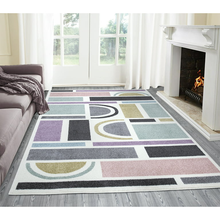 Zone Multicolor Pastel Shapes Area Rug, Blue And Green Area Rugs 5 215 7 Sage