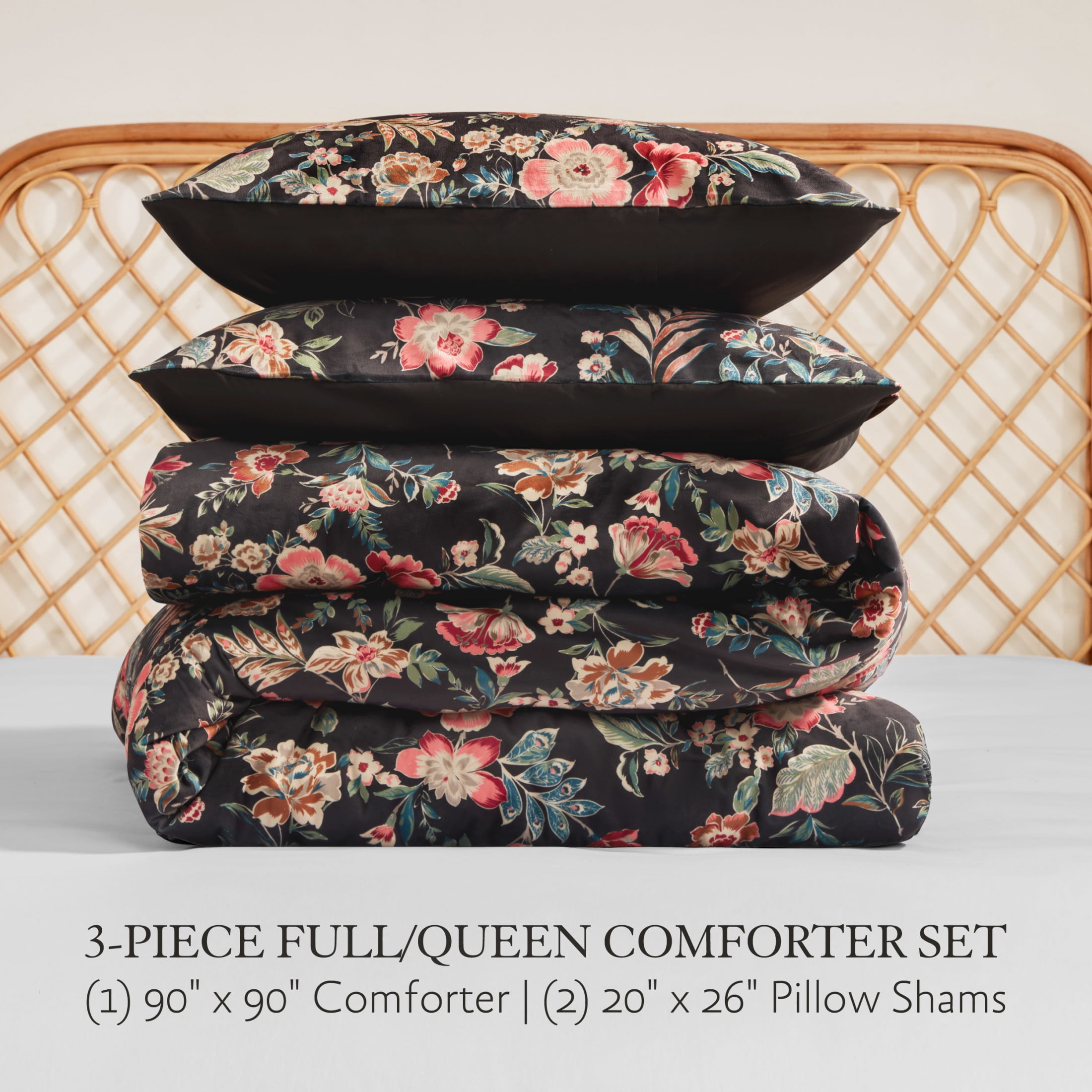 Jessica Simpson Arcadian Blooms Velvet Comforter Set Queen/Full Size - 3 Piece Set
