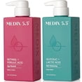 thumbnail image 1 of Medix 5.5 Limpiador exfoliante para rostro y cuerpo con ácido glicólico AHA + Loción de crema corporal hidratante con retinol Cuidado de la piel Juego de 2 piezas | Jabón facial espumoso con ácido alf, 1 of 5