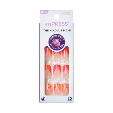 Kiss Impress Sans Colle Manucure 30 Pcs Ongles à Presser Moyen Design Coffin Ongles Imprimé Fleurs Rouges et Roses Simple à Peler et Presser Application Facile Retrait Sans Tracas Outils Essentiels Inclus