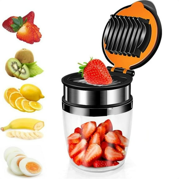 Scheam Kitchen Fruit Slicer Cup,Stainless Steel Strawberry Slicer,Egg Chopper with Anti-Slip Base,Mushroom Slicer,Easy to Handle and Clean Chopping Gadget,for Vegetable Salad 1 Pcs