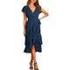 thumbnail image 2 of Mujeres Verano Casual Midi Vestido Suizo Punto V-Cuello Mosca Manga Lazo Plisado Ruffle Vestido Playa Vacaciones Vestido de gasa Nituyy Vestido plisado multicolor, 2 of 5