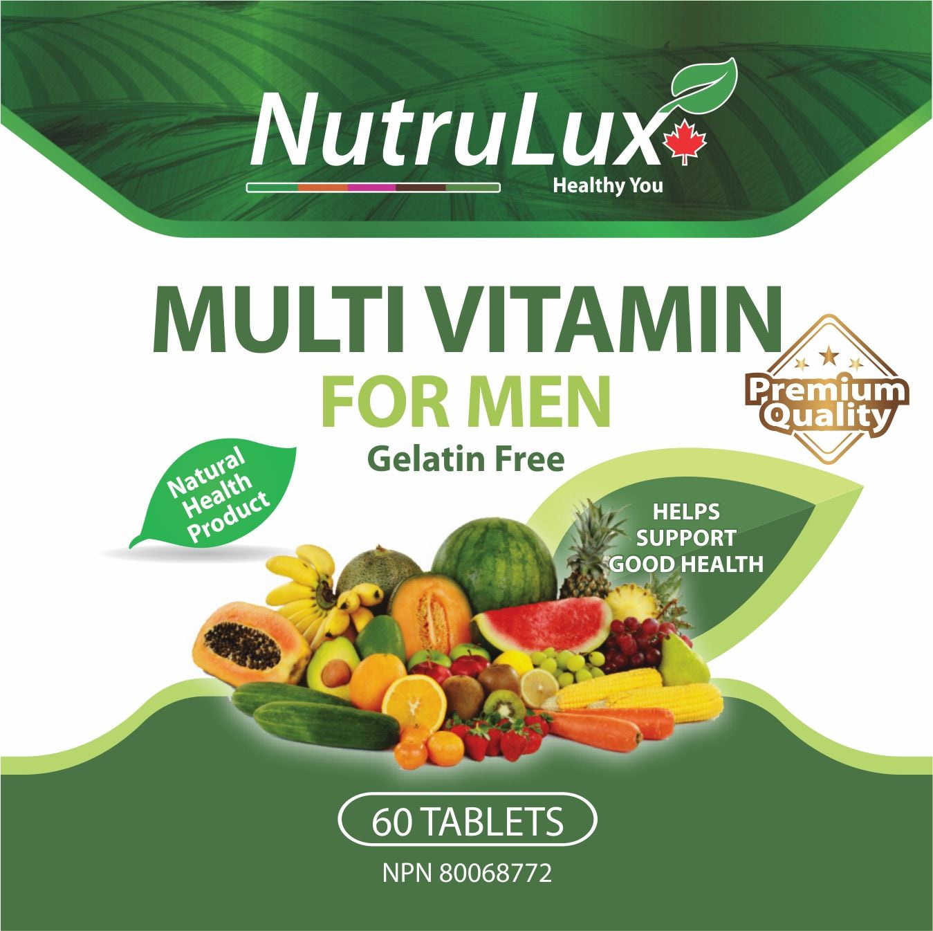 NutruLux Multivitamin For Men ( 60 mg Vitamin C ) Halal Gelatin Free Tablets