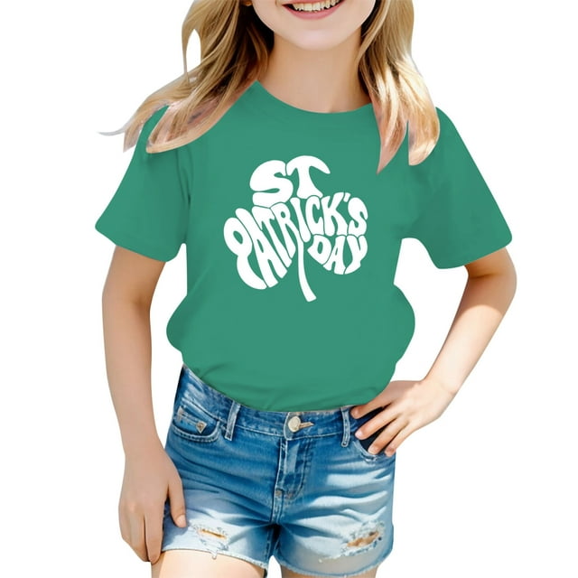 Hauts et T-Shirts pour Filles, Imprimé St Pat, Col Rond, Manches Courtes, Design à la Mode, Confortable et Élégant pour un Usage Quotidien