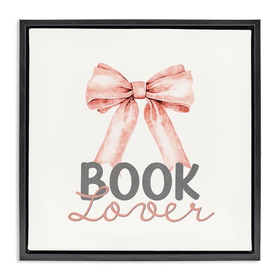 Stupell Industries Cottage Book Lover Pink Bow Black Floating Frame Canvas Art, 18 x 18, by Kim Allen