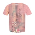 thumbnail image 4 of IYYVV Plus Size Tops Summer Short Sleeve Cotton Shirts For Women Crew Neck Tunic Boho Floral T-Shirt Boho Sweatshirt Fall Clothes Hot Pink 5XL, 4 of 5