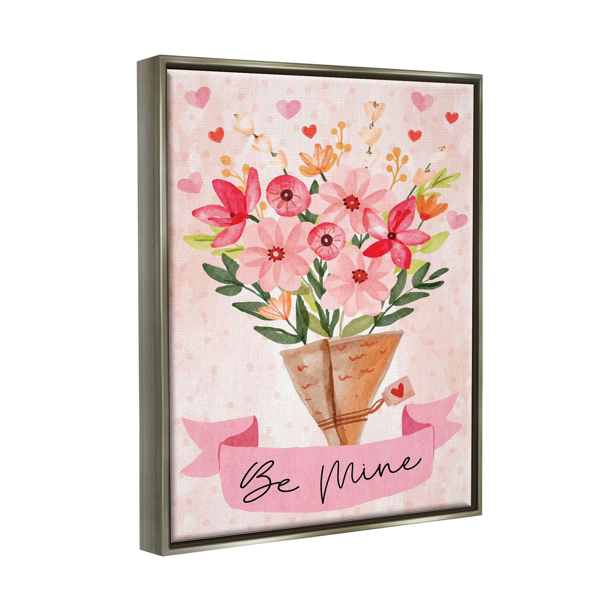 Stupell Be Mine Romantic Valentine's Bouquet Holiday Painting Gray Floater Framed Art Print Wall Art