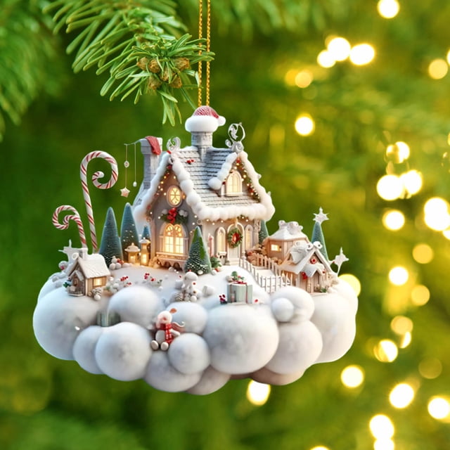 Adorno Navideño Colgante de Acrílico para Casita | Tema de Cabaña Invernal | Varios Diseños | Acrílico Ligero | Incluye Cordón | 1 Letrero Colgante