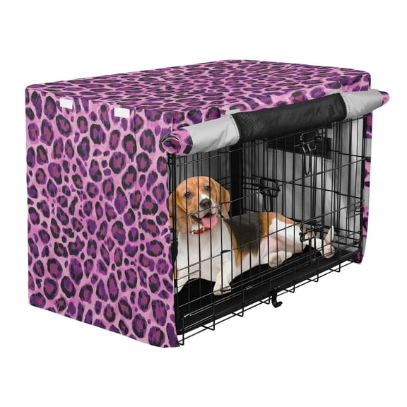 Qxltty Purple Leopard Print Crate Cover Durable Oxford Cloth Pet Kennel Sunshade Universal Fit for 35in Wire Cage