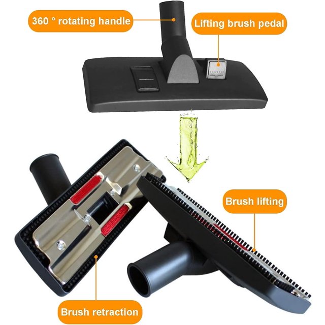 Un cabezal de cepillo de piso universal de 32 mm, accesorios para cabezal de aspiradora con adaptador de manguera de aspiradora, accesorios para boquilla de cepillo de alfombra para aspirado