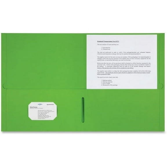 Sparco 2-pocket Leatherette Portfolio Letter - 8 1/2" x 11" Sheet Size - 2 Internal Pocket(s) - Leatherette Paper - Apple Green - 25 / Box