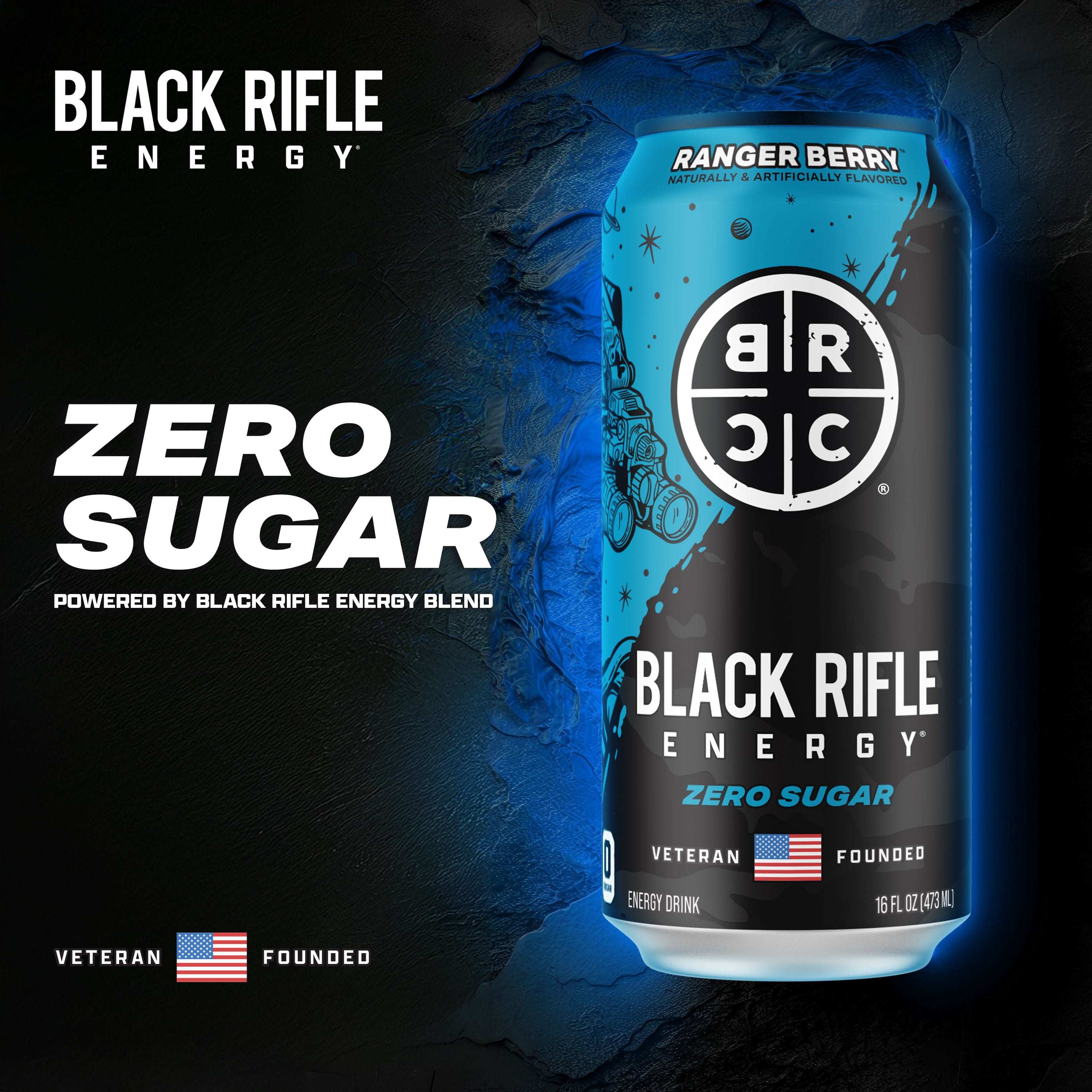 Black Rifle Energy Ranger Berry Zero Sugar Energy Drink, 200mg Caffeine, 16 fl oz (Pack of 12)