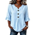 thumbnail image 2 of Neewe Women's Fashion 3/4 Sleeve Shirts, Striped V Neck Casual Pullover Tops Blouses with Spring Fall, 2 of 5