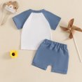 thumbnail image 4 of Fesfesfes Toddler Boys' Color Blocked Summer Outfit Round Neck Short Sleeve Top and Solid Elastic Waist Shorts,2Pcs Matching Sets for Mother's Day,Casual Beach Clothing(Blue,2 Years), 4 of 9