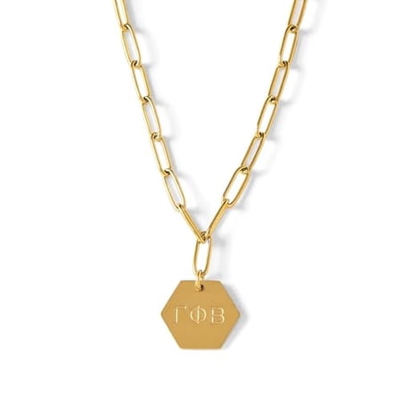Gamma Phi Beta Necklace, 18k Gold Plated Paperclip Style Chain with Sorority Letters Pendant