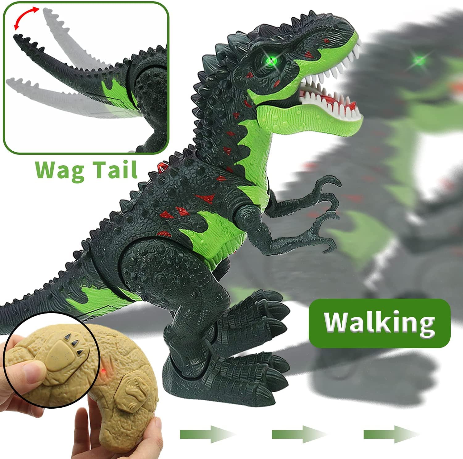Lvelia Remote Control Dinosaur Toys for Kids, Electronic RC Dinosaur T-Rex Robot with LED Light & Flame Spaying & Roar,Realistic Walking Toys Birthday Gifts for Boys Girls 3 Years+