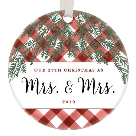 100 Christmas Gifts 25 Our 25th Christmas Mrs & Mrs 2019 Ornament Keepsake Lesbian Couple Holiday Gifts Married 25 Years Same Sex Life Partners Celebrating Silver Wedding Anniversary Red Buffalo Plaid 3