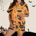 thumbnail image 2 of Tnhcen Women's Halloween Cute Printed Short Sleeve Collared Pajama Set Comfortable Loungewear Soft Sleepwear S-2XL Yellow, 2 of 8
