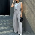 thumbnail image 5 of BYHONG Womens Elegant Solid Color Suit Vest Tank Cardigan Pockets Tops Wide Leg Pants Suit Womens Pant Suits Grey XL, 5 of 9