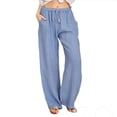thumbnail image 3 of Pantalones anchos de lino casuales y sueltos para mujer de talla grande de Europa y América, 3 of 5