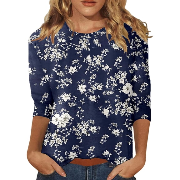 Women's Tops T-Shirts Three Quarter Sleeve Blouse Casual Trendy Shirts