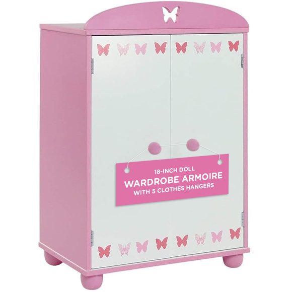 Armario de madera Emily Rose Doll de 18 pulgadas con perchas de Furniture