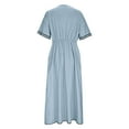thumbnail image 3 of Robe Longue en Lin pour Femmes à Col en V, Manches Courtes, devant Torsadé, Garniture Contrastante, Robe d'Été Décontractée, L, 3 of 5
