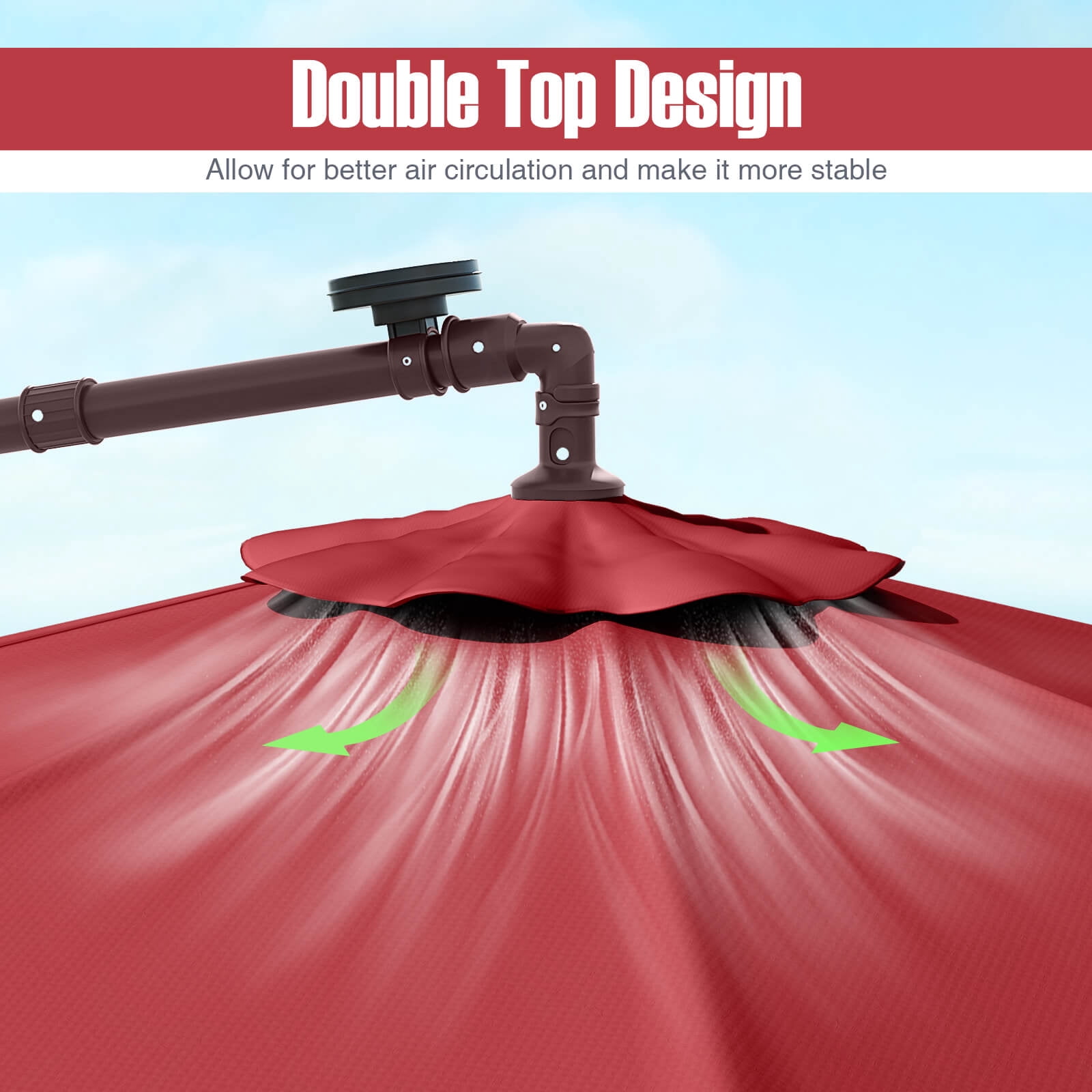 Costway Patio 10FT Hanging Offset Umbrella 32 LED Lights Sand Bag Outdoor Cross Base Wine