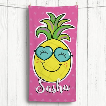 Happy Pineapple Personalized Kids Beach Towel