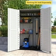 thumbnail image 2 of Decksplore 67.2 CU.FT Double-Layer Storage Shed, HDPE Outdoor Storage Cabinet Waterproof with Latch, Vertical Storage Shed for Lawnmower (White), 2 of 8