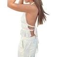 thumbnail image 3 of SAYOO Women's Summer Tank Tops, Sleeveless Backless Patchwork Tied Halter Neck Ruffle Vest Tops for Ladies, White, 3 of 6