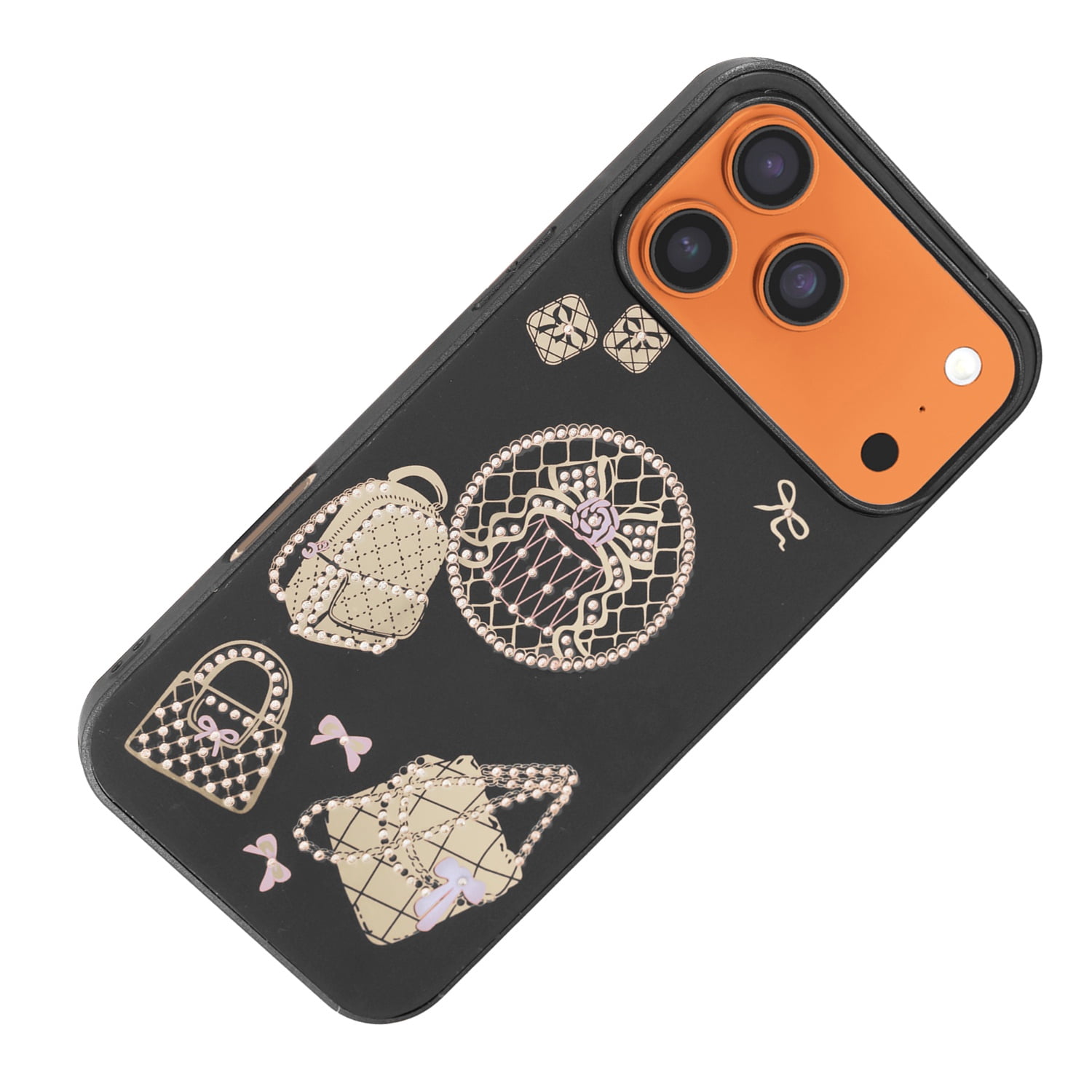 Diamond Shiny Cases with Bag Design for iPhone 17 Pro Max - Black