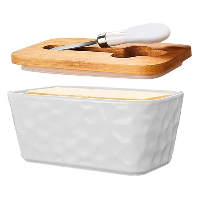 DOLITY Porcelain Butter Dish, with Sealed Lid Microwave Safe Cheese Storage Box, Butter White