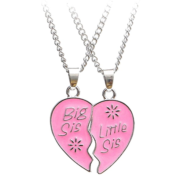 Collar con colgante de corazón de rompecabezas, ideal como regalo de graduación para hermana mayor (rosa)