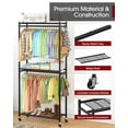 thumbnail image 4 of Sakugi Clothes Rack, Heavy-Duty Garment Rack with Shelves & Wheels, Freestanding Wardrobe Organizer with Hooks, Ideal for Bedroom, Laundry, or Balcony, 32.5" x 11.9" x 78.9", White, 4 of 7