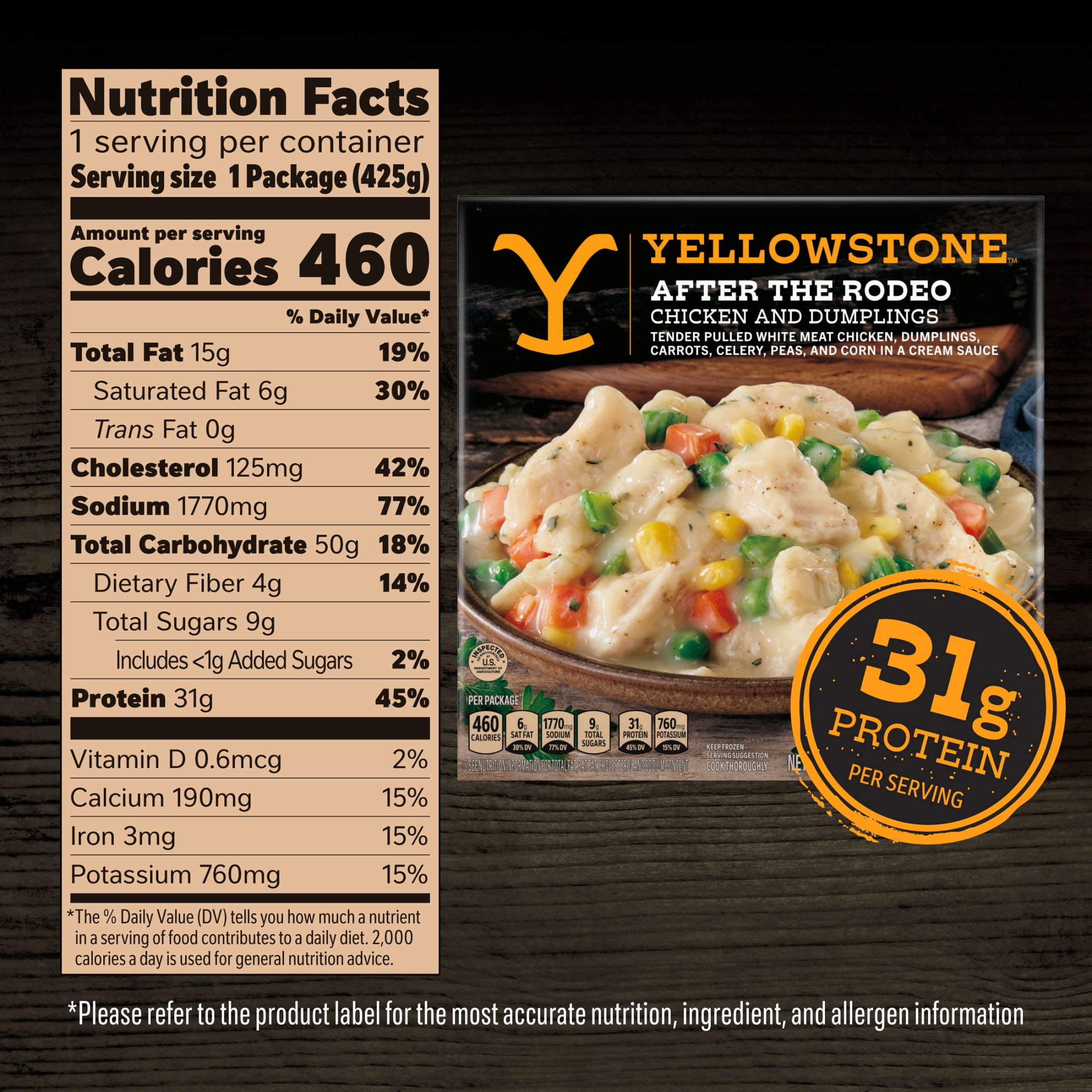 Yellowstone Chicken and Dumplings Frozen Meals for One, Microwave Meal Protein Dinner 15 oz