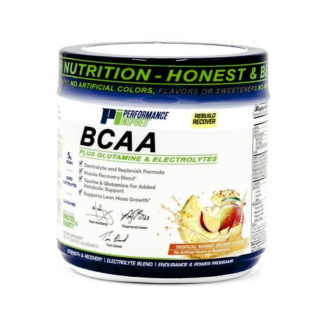 Performance Inspired Nutrition BCAA Plus – Full 5G BCAA With Added Electrolytes - Taurine & Glutamine! All-Natural & Clean - Recovery & Rebuild - Tropical Mango Delight - 1.46lb