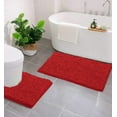 thumbnail image 4 of Red Bathroom Rugs by CPDD , Luxury Chenille 2-Piece Bath Mat Set, Soft Plush Bath Rug +Toilet Mat.1'' Microfiber Shaggy Carpet, Super Absorbent, Red. Red Standard, 4 of 9