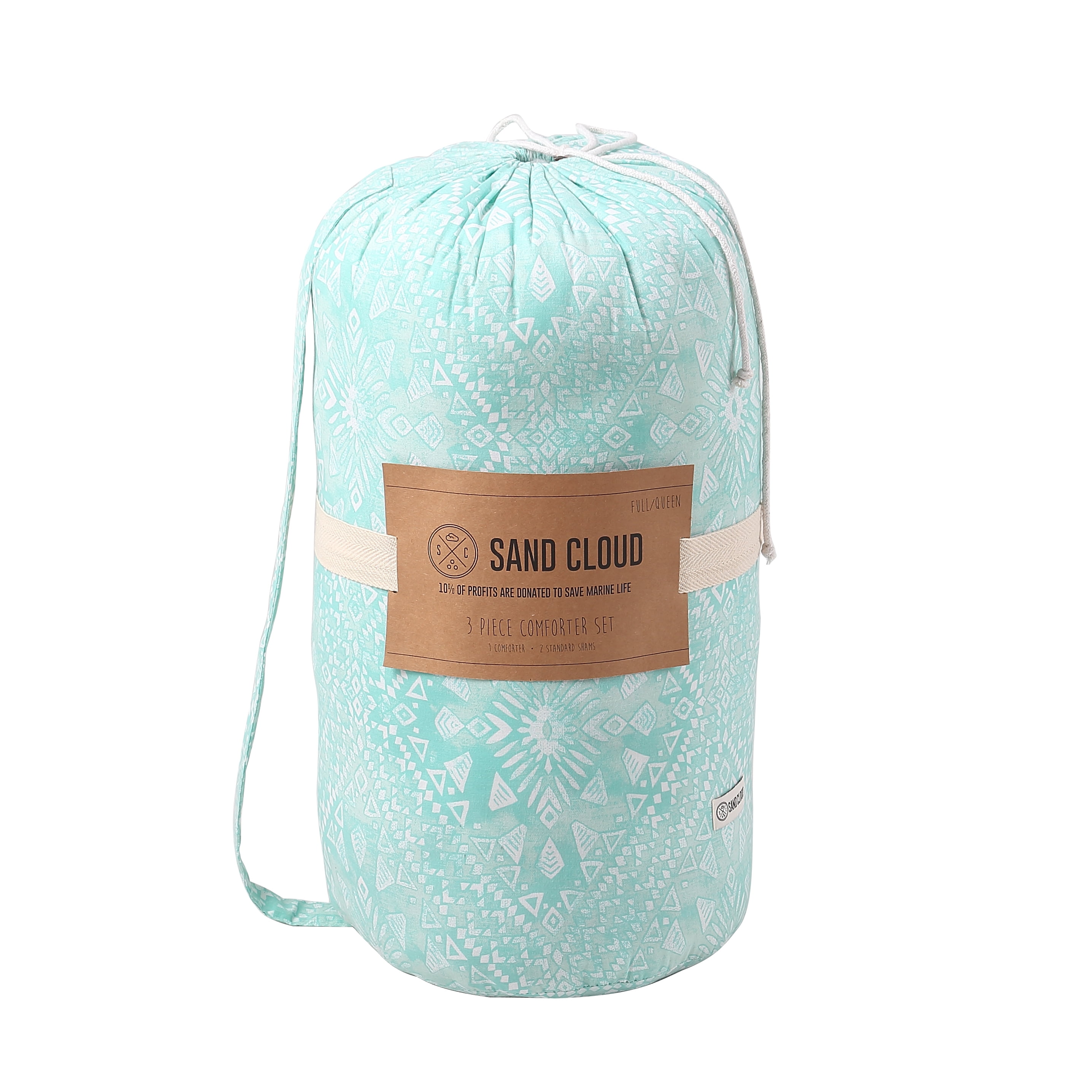 Sand Cloud Aqua Boho Block Print Reversible 2Pc Comforter  Set Brand New 