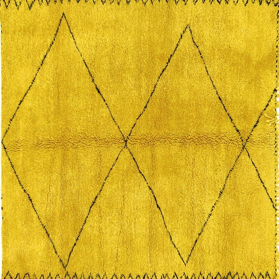 Ahgly Company Machine Washable Indoor Square Abstract Yellow Modern Area Rugs, 3' Square