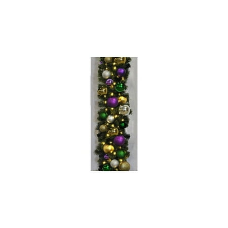 queens of christmas wl-garsq-09-mardi-lww pre-lit led sequoia christmas garland decorated with the mardi gras ornament collection, 9', warm white