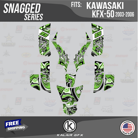 Kalair GFX Graphics Kit for Kawasaki KFX 50 (2003-2006) Snagged Series Kalair GFX Graphics Kit for Kawasaki KFX 50 (2003-2006) Snagged Series