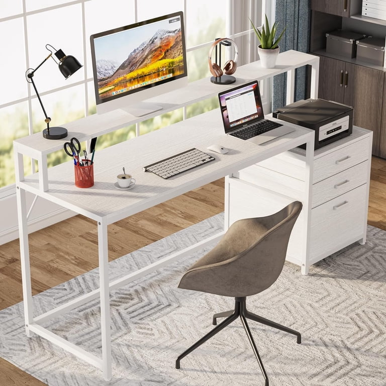 Tribesigns 63 in Ergonomic Monitor Stand Desk with File Drawer and