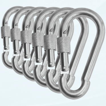 Black & Silver Heavy Duty Bushcraft Locking Thumb Screw Closure Zinc-Galvanized Steel Carabiner Spring Snap Clip Link Hooks 200-400lb Load. 6 & 12 Packs