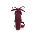 thumbnail image 2 of BLISSFUL STEP Women's Sandals High Block Heels Solid Color Lace up Sandals Burgundy 4.5, 2 of 7