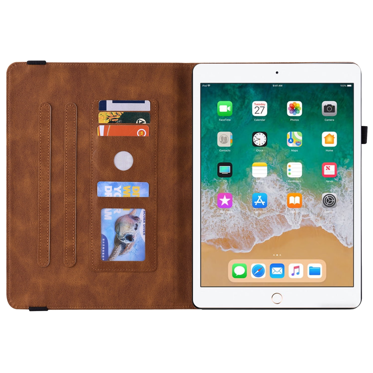 iPad 9.7 Case 2018/2017, iPad Air 1 2 Case, Allytech Butterfly Embossed Shock Absorption Kickstand Pencil Holder Auto Sleep Wake Slim Cover Case for Apple iPad 6th 5th Generation, Brown