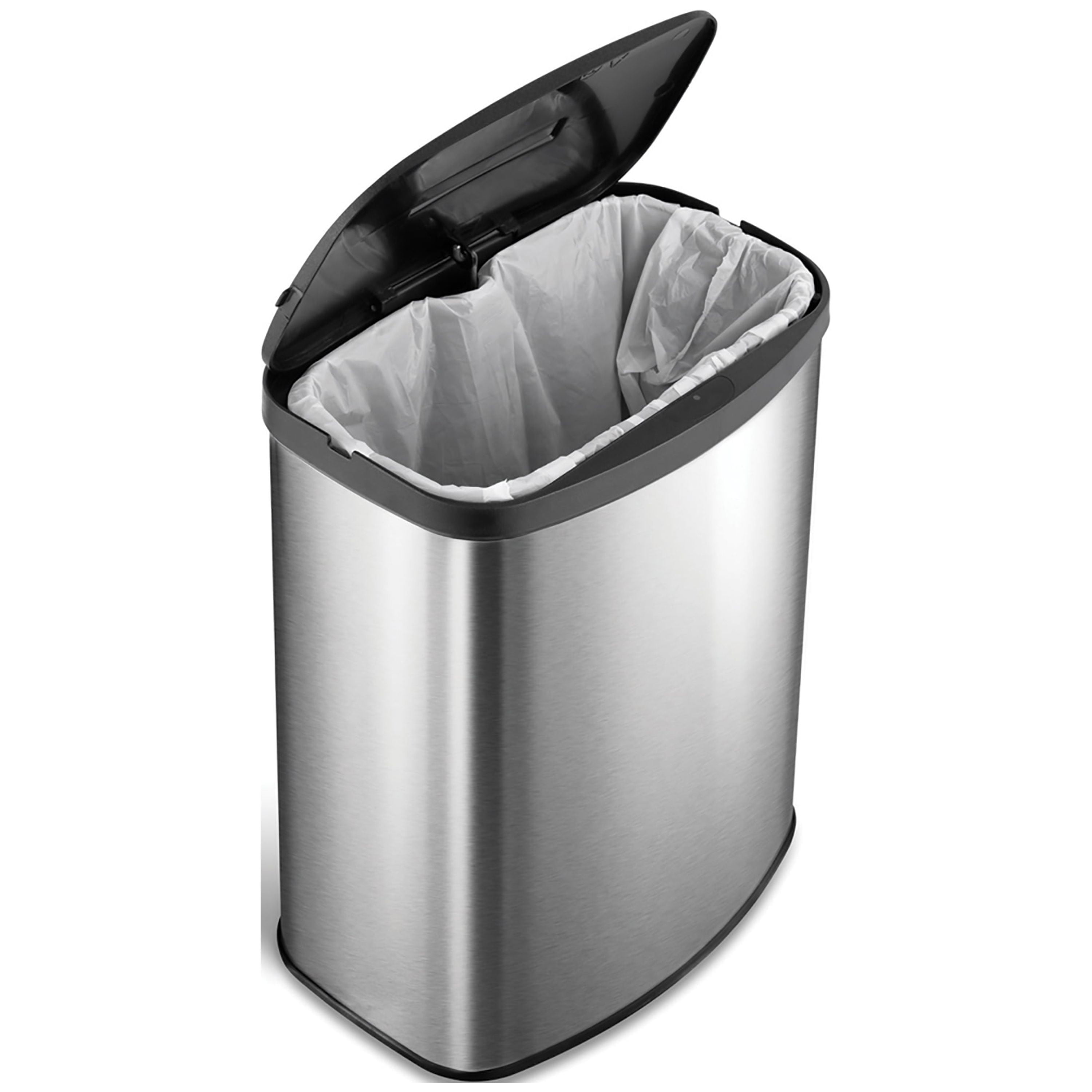 Nine Stars Automatic Bathroom trash can, 2 Gallon Stainless steel, Fingerprint-Resistant Motion Sensor Garbage Bin with Soft Close Lid, Silver